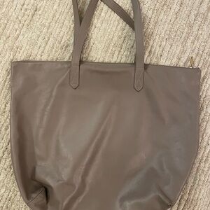Cuyana Classic Grey Leather Zipper Tote